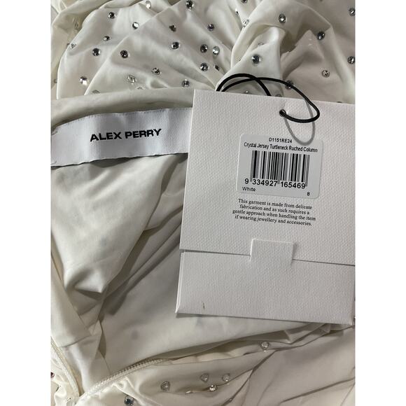 Alex Perry Crystal White Nylon Turtleneck Ruched Column Dress Size UK 8/US 4 NWT - Picture 4 of 7